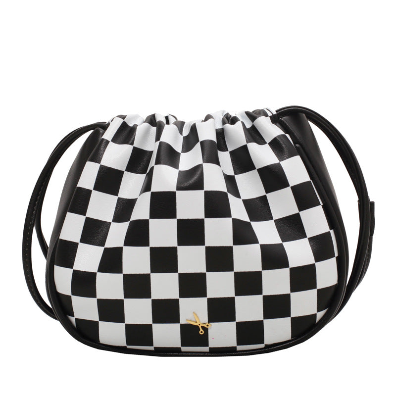 Small Round Bag Women's Bag New Fashion All-Match Drawstring Shoulder Bag Simple Western Style Bag Solid Color Messenger Bag-AURA REGALIA 