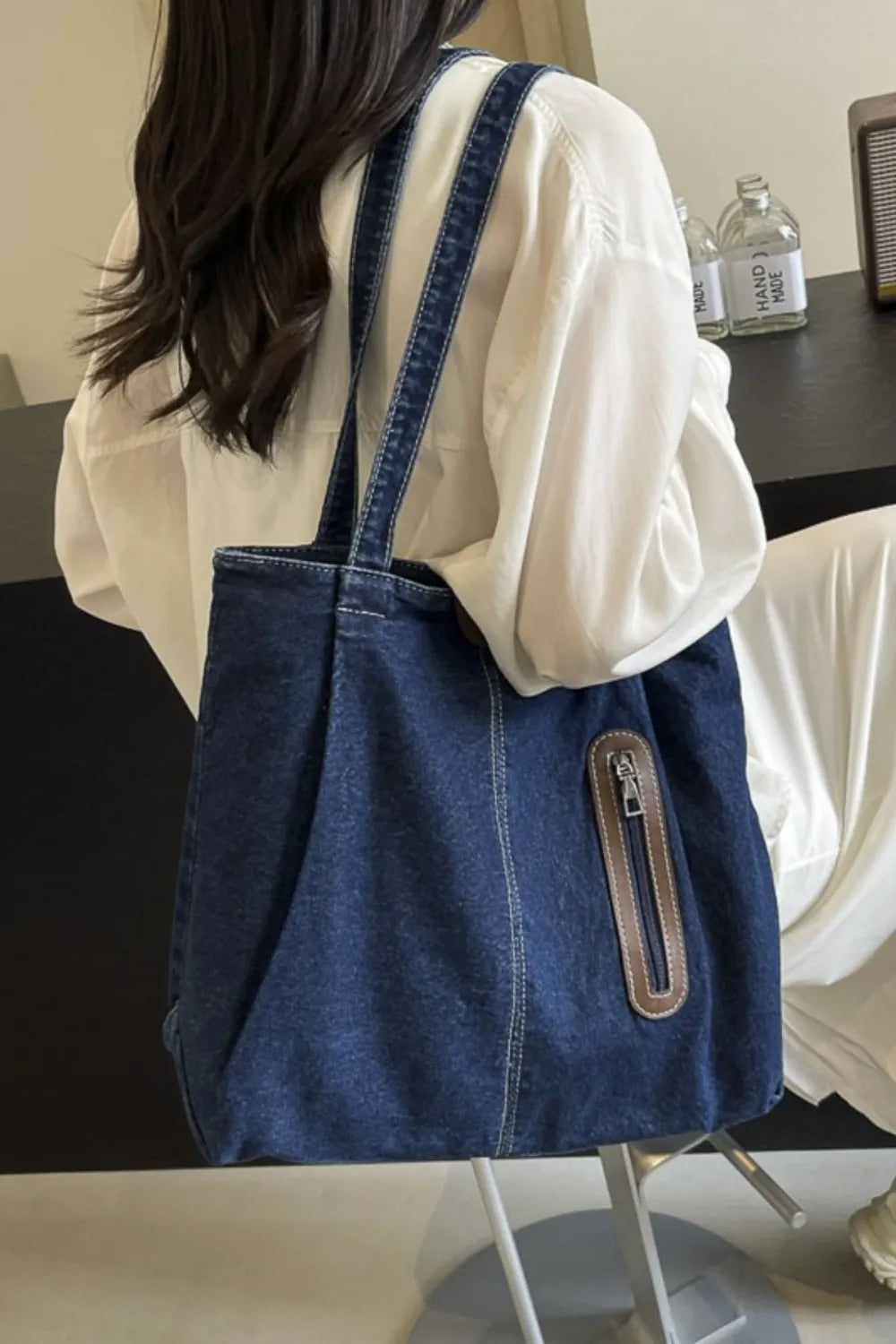 Medium Denim Tote Bag-AURA REGALIA 