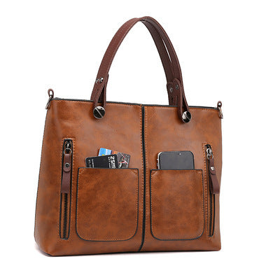 European and American fashion shoulder bag for women large capacity retro women's tote bag simple diagonal cross bag-AURA REGALIA 