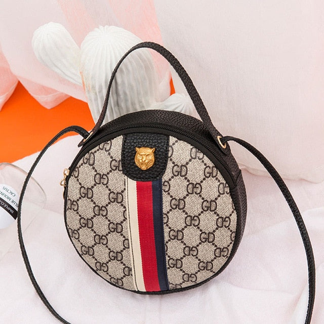 Women Shoulder Bags Tiger Head PU Leather Handbags Bags Ladies Party Fashion Round Popular Shape Printing Girls Crossbody Bag-AURA REGALIA 