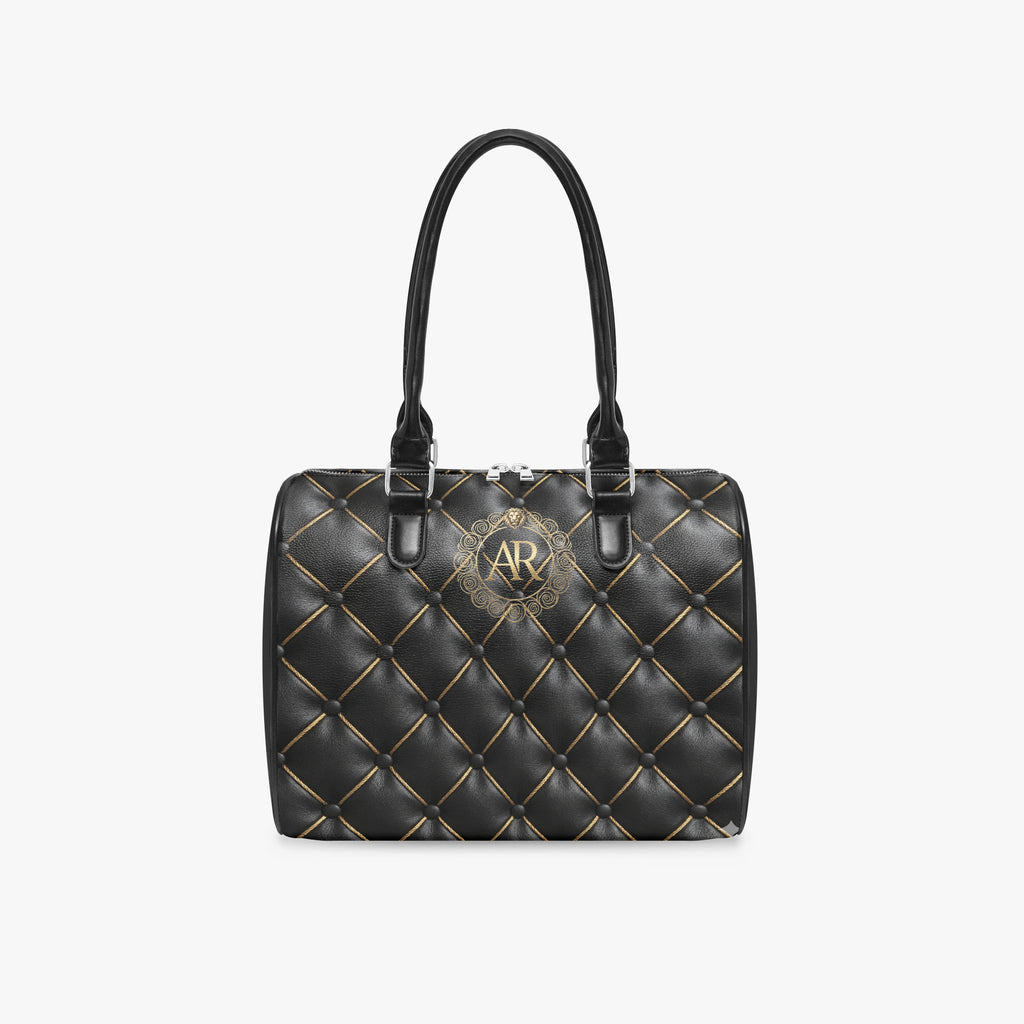 Noir Quilted Faux Leather Satchel – Art Deco-AURA REGALIA 