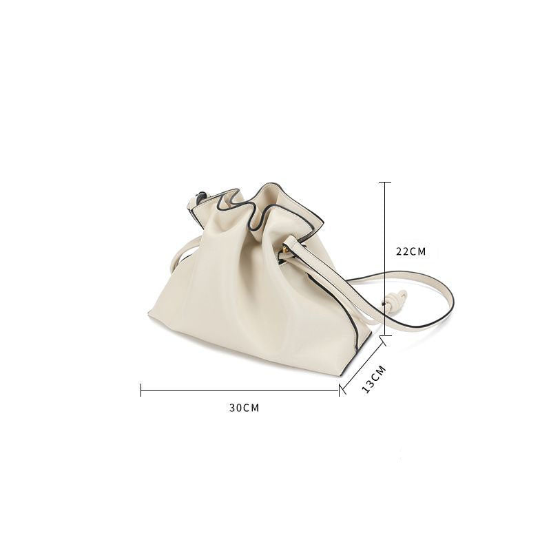 New Leather Women's Bag Fashion Simple Small Fortune Bag One Shoulder Crossbody Bucket Bag Leather Drawstring Small Bag