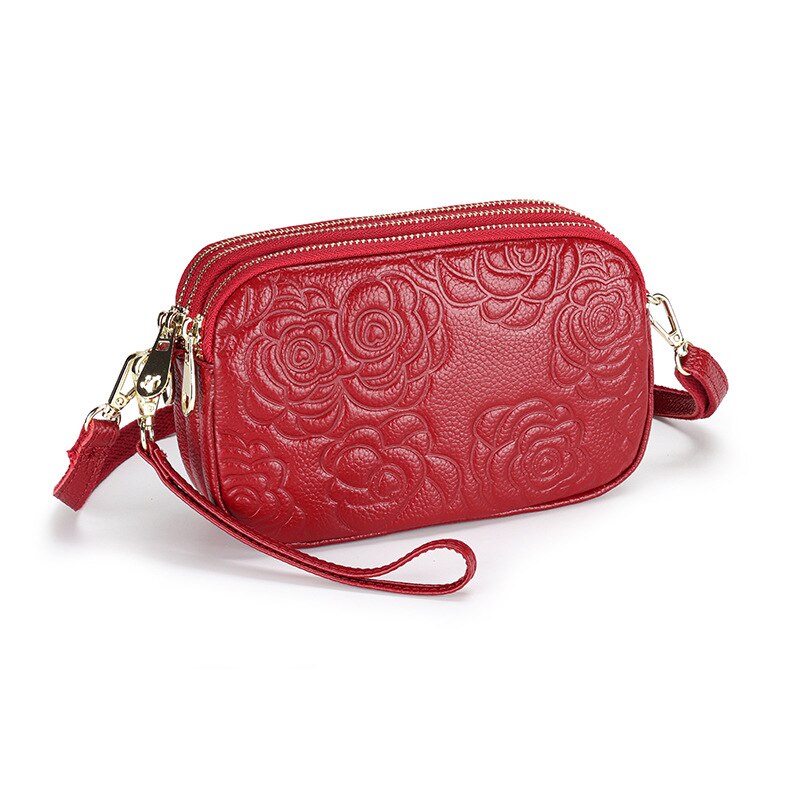 Trend Camellia Genuine Leather Messenger Bag Woman Crossbody Bag Cell Phone Bag Luxury Handbags Women Bags Designer Shoulder Bag-AURA REGALIA 