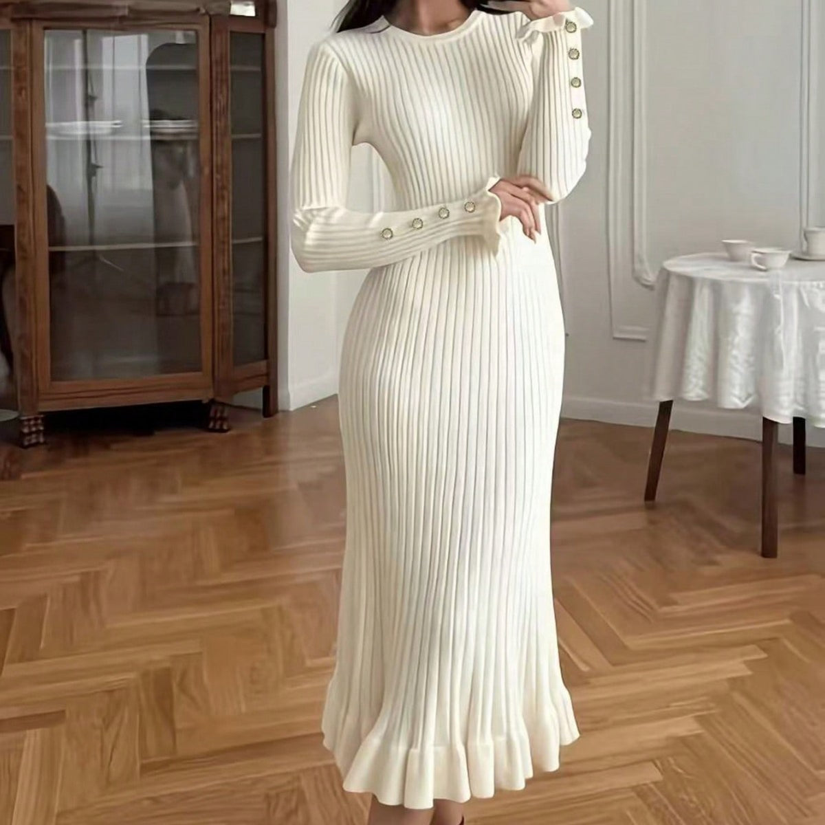 Vestido de punto elegante e informal para mujer, vestido versátil liso sencillo