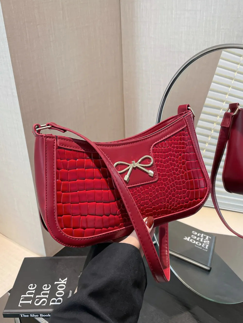 Bow PU Leather Shoulder Bag-AURA REGALIA 