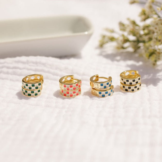 Pink & White Checkered Hoops-AURA REGALIA 