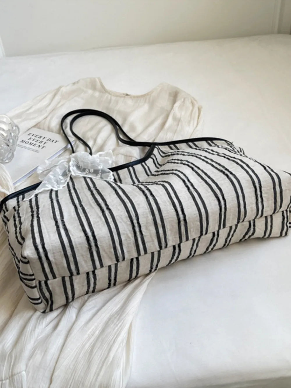 Striped Canvas Tote Bag-AURA REGALIA 