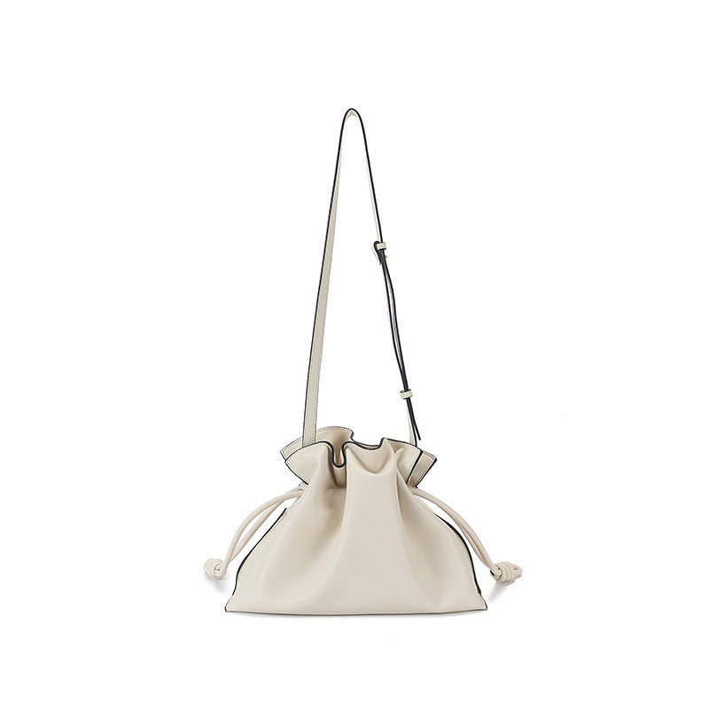 New Leather Women's Bag Fashion Simple Small Fortune Bag One Shoulder Crossbody Bucket Bag Leather Drawstring Small Bag