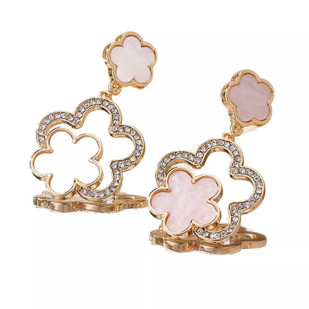 Lucky Clover Dangle Earrings with Rhinestone Accents-AURA REGALIA 