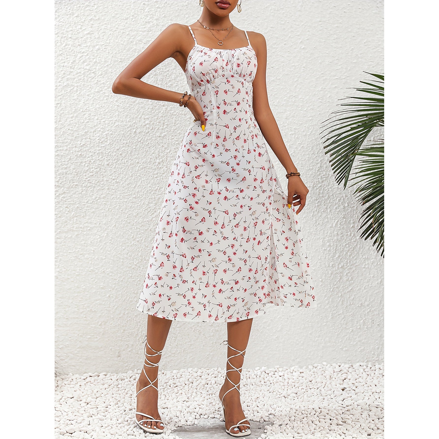 New Polka Dot Print Suspender Dress Summer Sexy Split Long Dresses For Womens Clothing-AURA REGALIA 