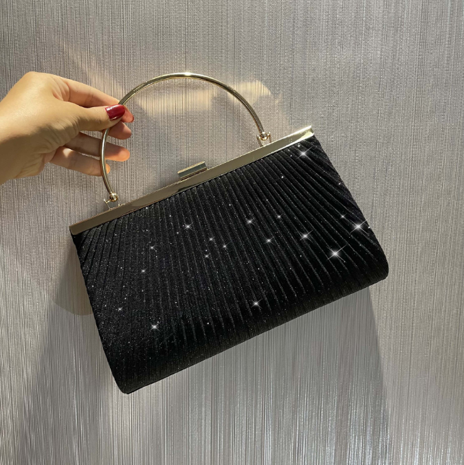 Pleated shiny evening bag handbag mobile phone bag women's banquet bag cheongsam dress bag-AURA REGALIA 