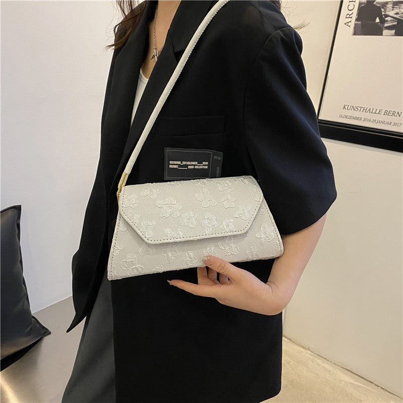 Women Bag Solid Color New Trendy Tote Bag Printing Fashion Hand-Held One-Shoulder Underarm Bag Western Style Oblique Cross Small Bag