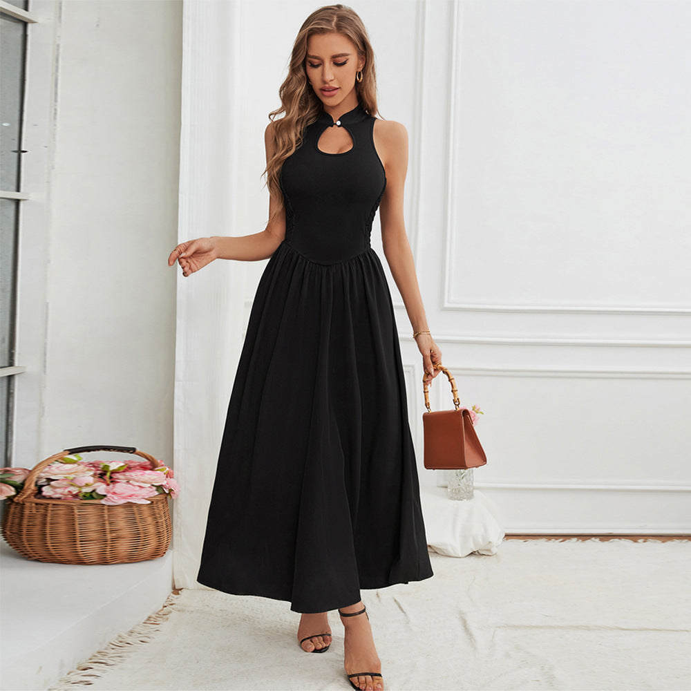 Sexy half-tall non-cufflinked dress, Opened back