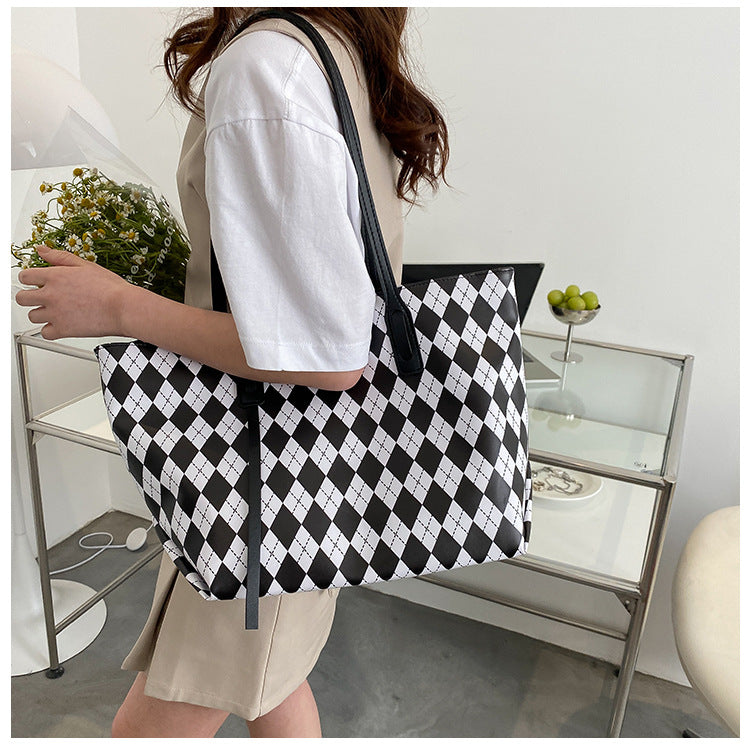 Popular Lingge Large Bag Women's New Fashion All-Match Casual Tote Bag Western Style All-Match Shoulder Bag