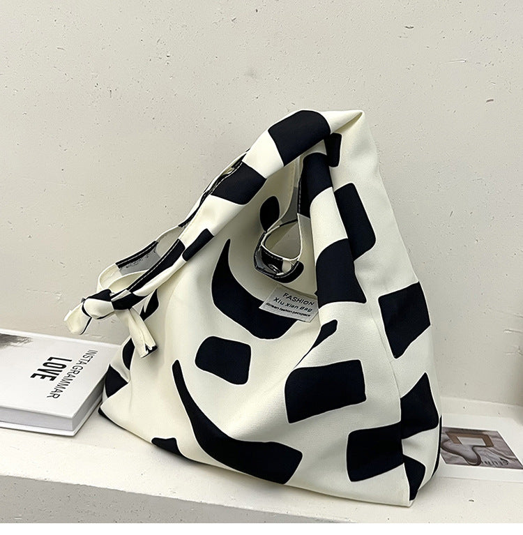 Canvas Large Capacity Bag Women's New Fashion Square Tote Bag Lazy Style College Student Class Shoulder Bag