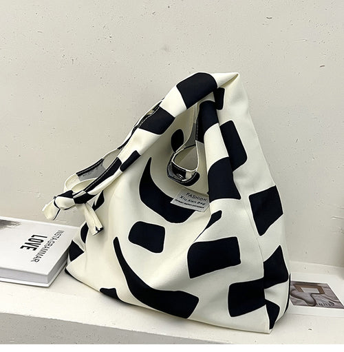 Canvas Large Capacity Bag Women's New Fashion Square Tote Bag Lazy Style College Student Class Shoulder Bag