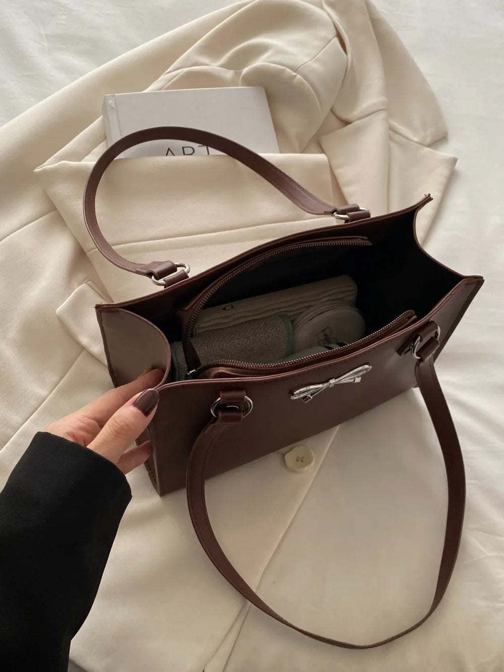 Bow PU Leather Shoulder Bag-AURA REGALIA 