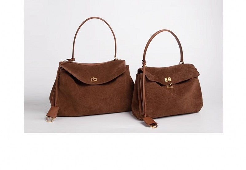 Suede Matte Tote Bag, Elegant Shoulder Crossbody Kelly Bag for Women, Large Capacity Commuter Underarm Bag