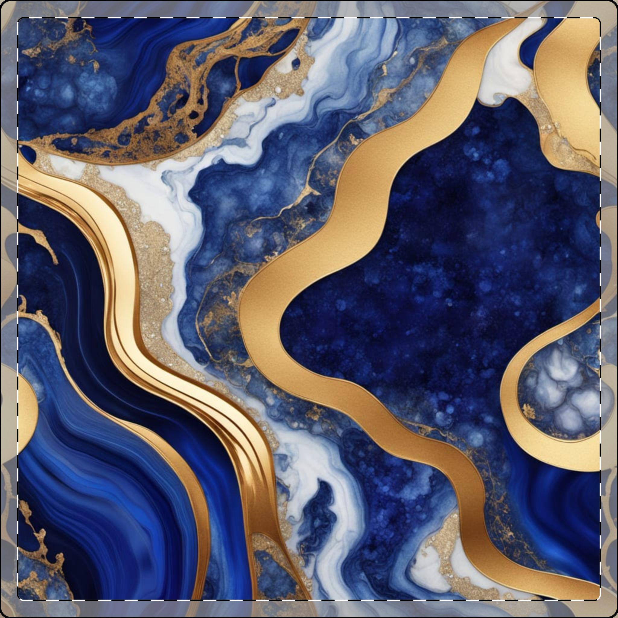 Blue Gold Agate Abstract Coasters Set of 4 | Hardboard Coaster with Cork Bottom