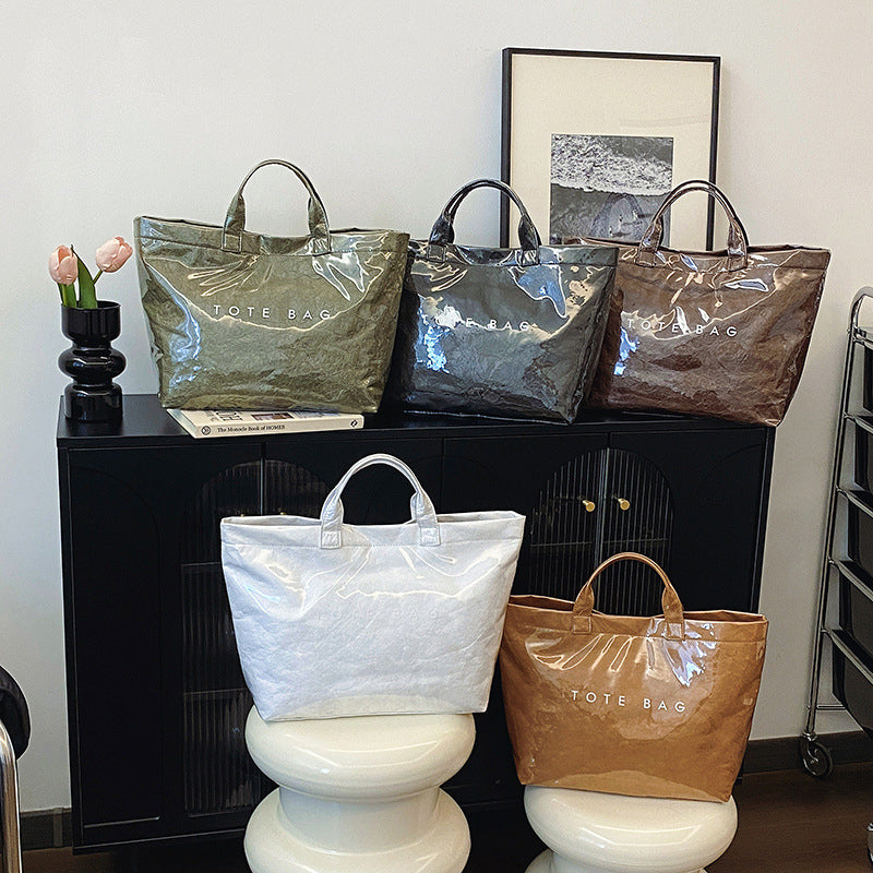 Vintage PVC tote with DuPont lettering. Simple, transparent, large - capacity handbag
