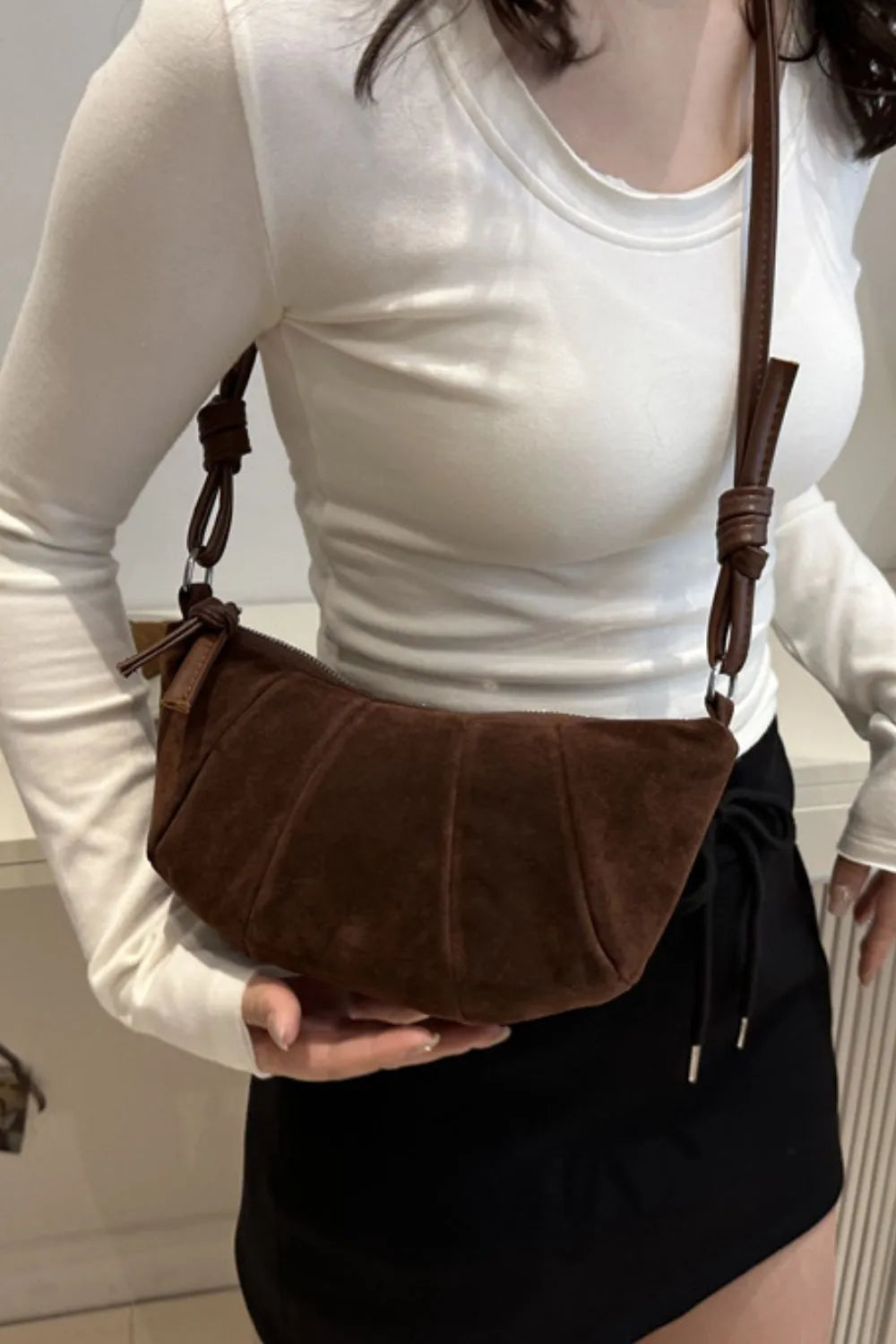 Suede Croissant Shape Shoulder Bag-AURA REGALIA 