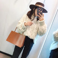 Vintage PU Leather Underarm Tote Handbag with Big Clip-AURA REGALIA 