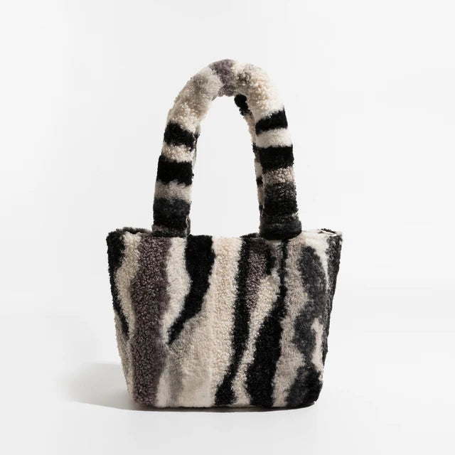 Bohemian Printed Faux Fur Tote Handbag for Women Hasp Plush Square Shopper Purse Trend Elegant Ladies Daily Bag