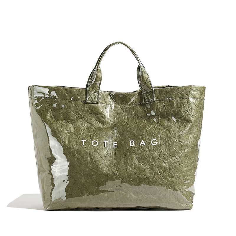 Vintage PVC tote with DuPont lettering. Simple, transparent, large - capacity handbag