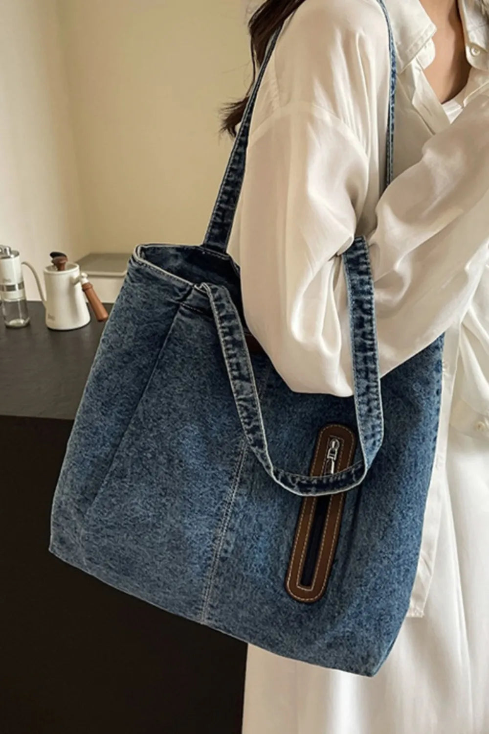 Medium Denim Tote Bag-AURA REGALIA 