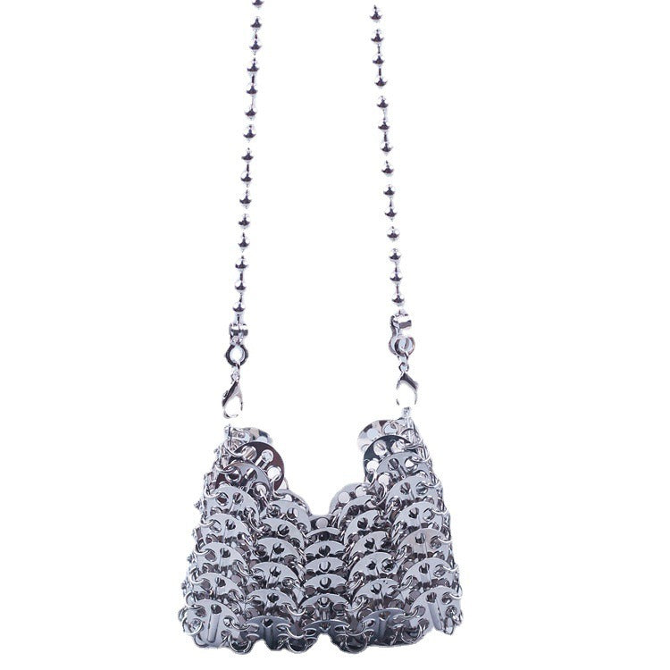 Metal sequins large capacity mobile phone crossbody chain bag diy handmade bag women fashion trend bag-AURA REGALIA 