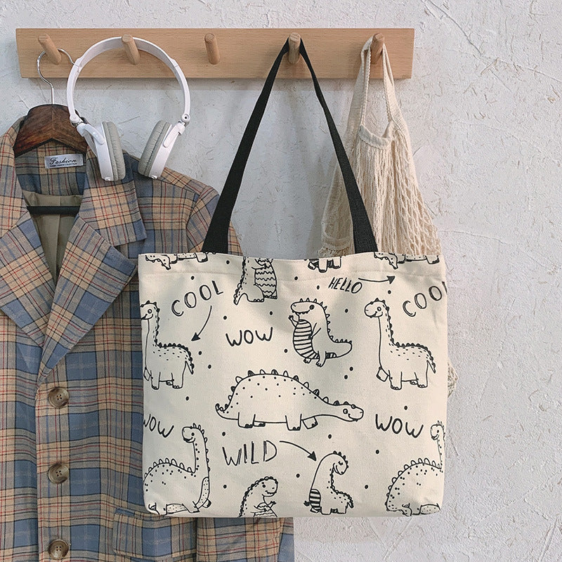 New Cute Canvas Women's Bag Printing Graffiti Hand-Held Student Cloth Bag Shoulder Bag Shopping Bag-AURA REGALIA 