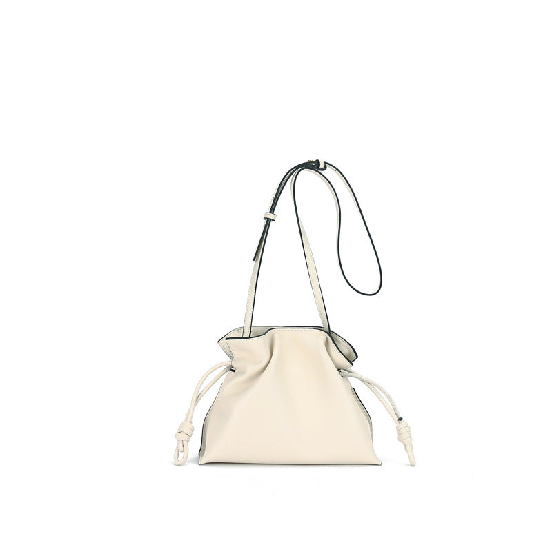New Leather Women's Bag Fashion Simple Small Fortune Bag One Shoulder Crossbody Bucket Bag Leather Drawstring Small Bag
