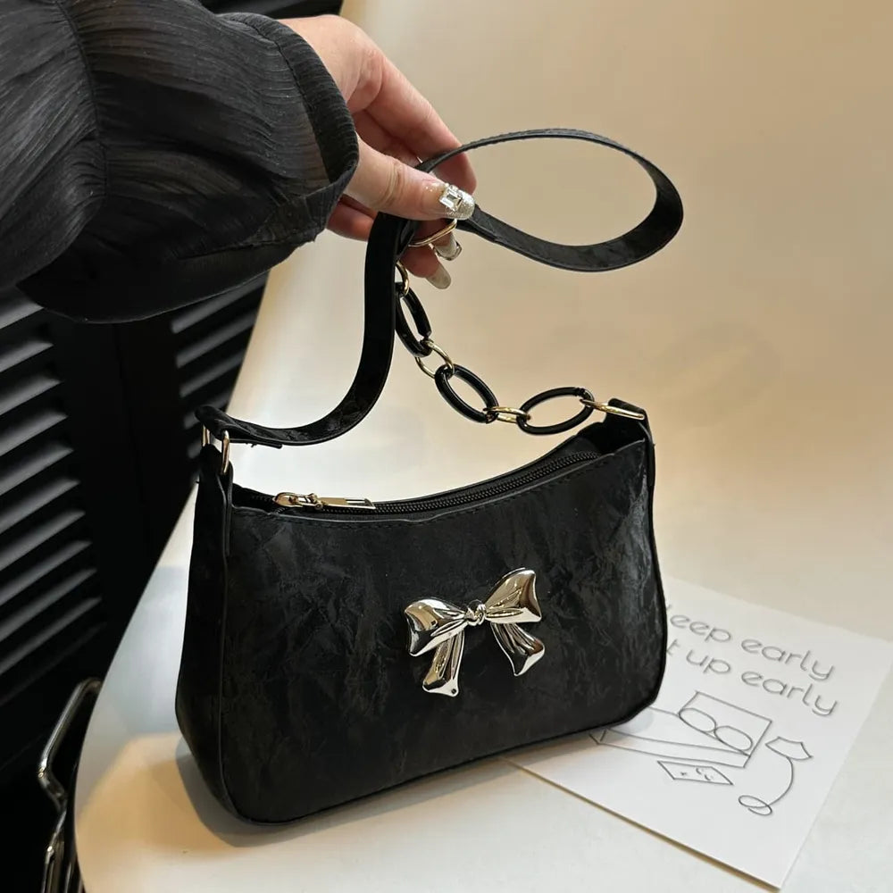 Bow PU Leather Shoulder Bag-AURA REGALIA 