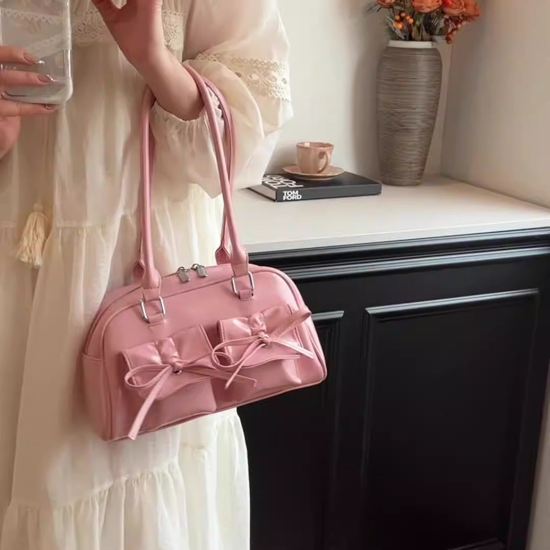 Fashion women's bag new style niche baguette bag handbag shoulder messenger bag bow hot girl armpit bag-AURA REGALIA 