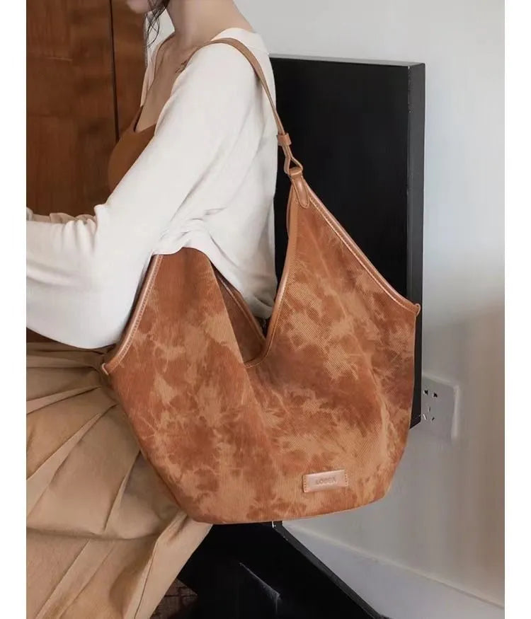 Women's Corduroy Small Shoulder Bag Solid Color Student School Bag  Travel Handbags Tote Bags