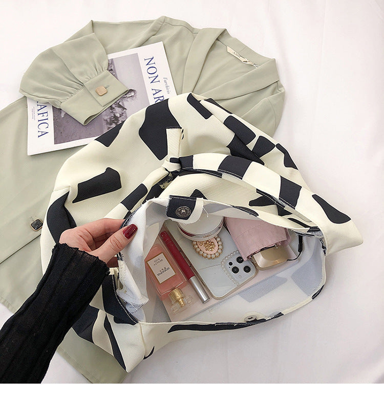 Canvas Large Capacity Bag Women's New Fashion Square Tote Bag Lazy Style College Student Class Shoulder Bag