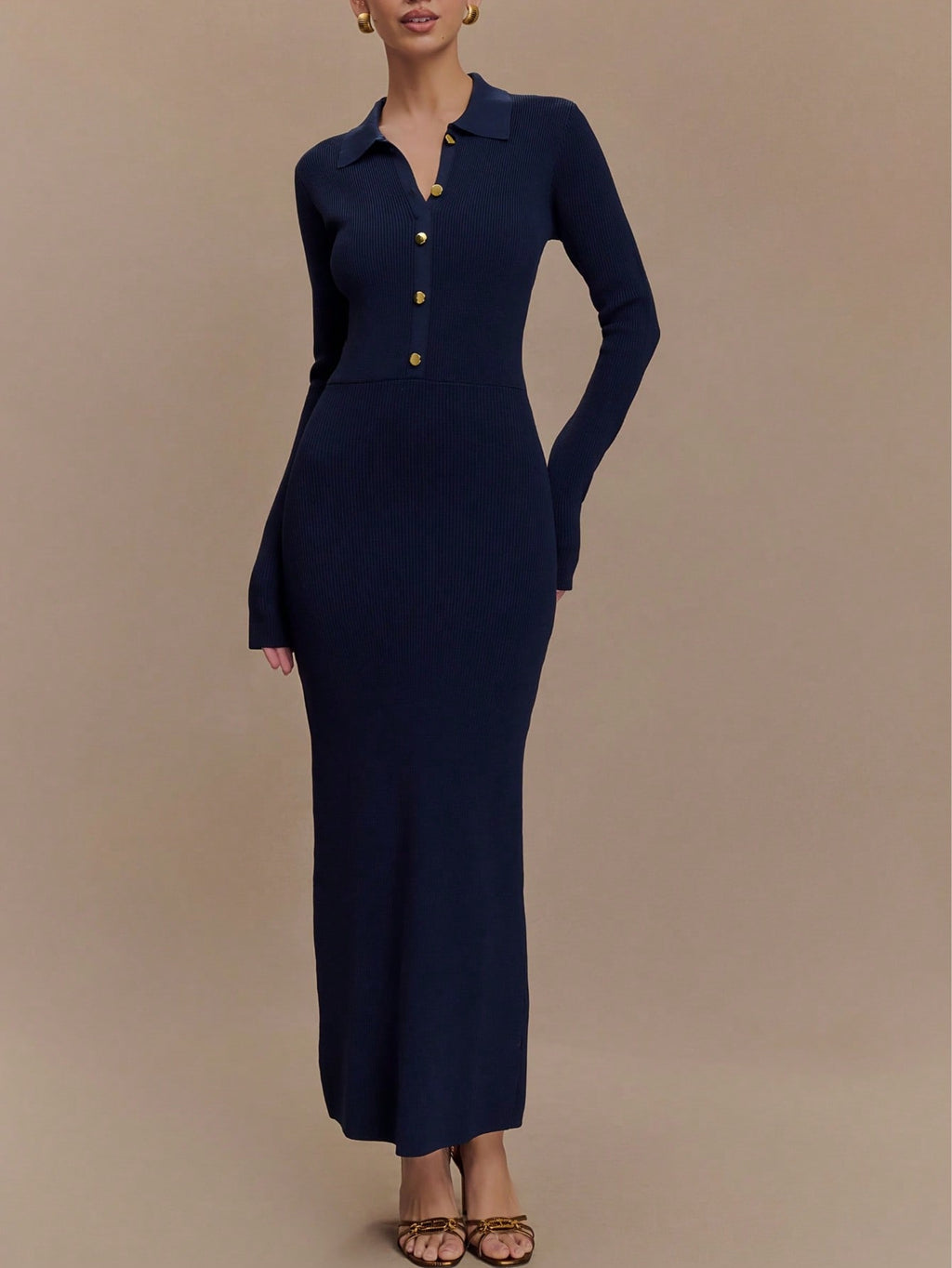 Vestido de punto otoño invierno mujer corte ajustado botones cómodo elegante chic