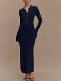 Vestido de punto otoño invierno mujer corte ajustado botones cómodo elegante chic