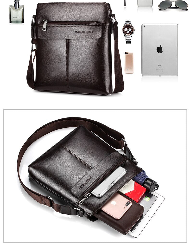 WEIXIER brand men's bag youth messenger bag zipper leather bag Ipad handbag men's shoulder bag-AURA REGALIA 