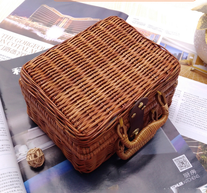 Handmade Mans Cane Small Literature and Art Vintage Tote Straw Bag-AURA REGALIA 