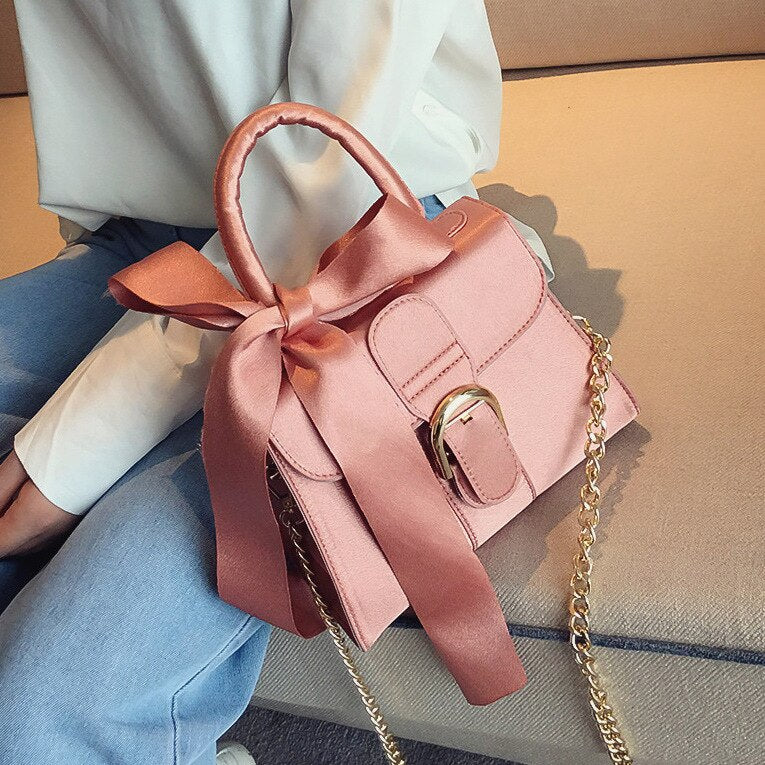 Top-handle bags women handbag chain bags new fashion European style velvet wild bow portable crossbody bags for women-AURA REGALIA 
