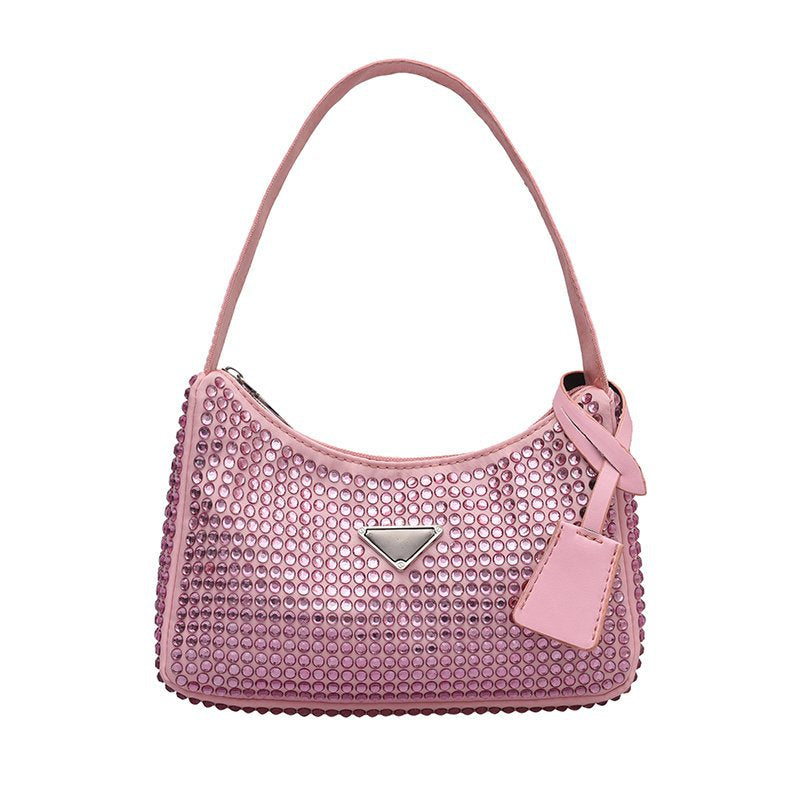Trendy HoBo Underarm Bag Full Of Diamonds With Diamonds One-Shoulder Women's Bag Zipper Evening Tote Bag