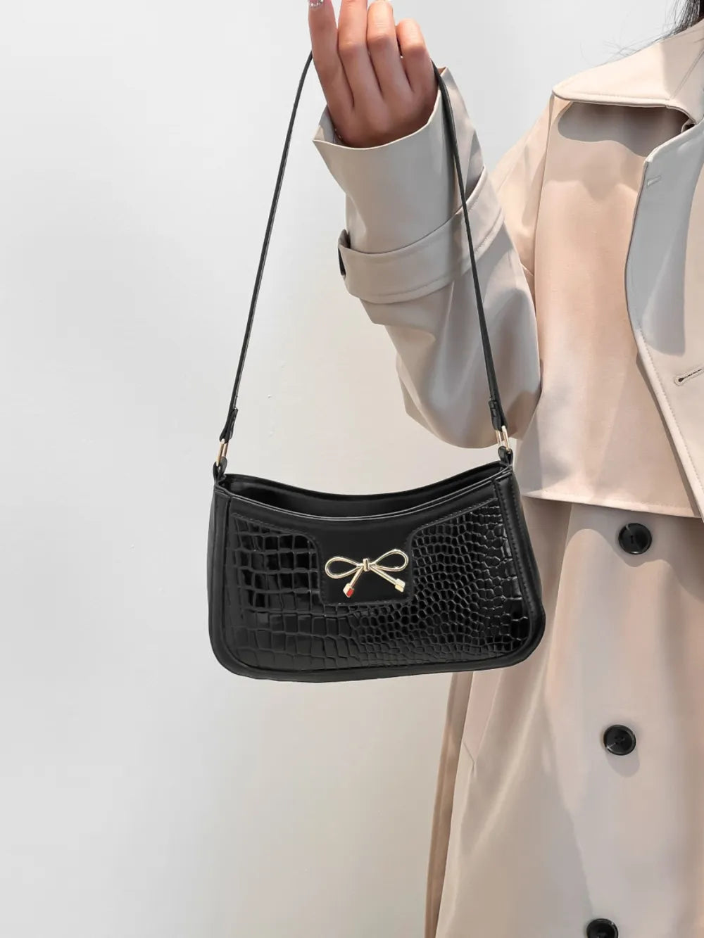Bow PU Leather Shoulder Bag-AURA REGALIA 