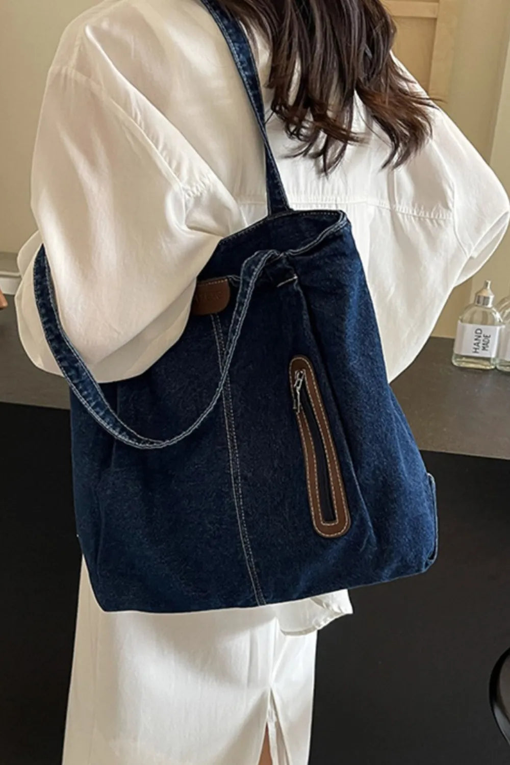 Medium Denim Tote Bag-AURA REGALIA 