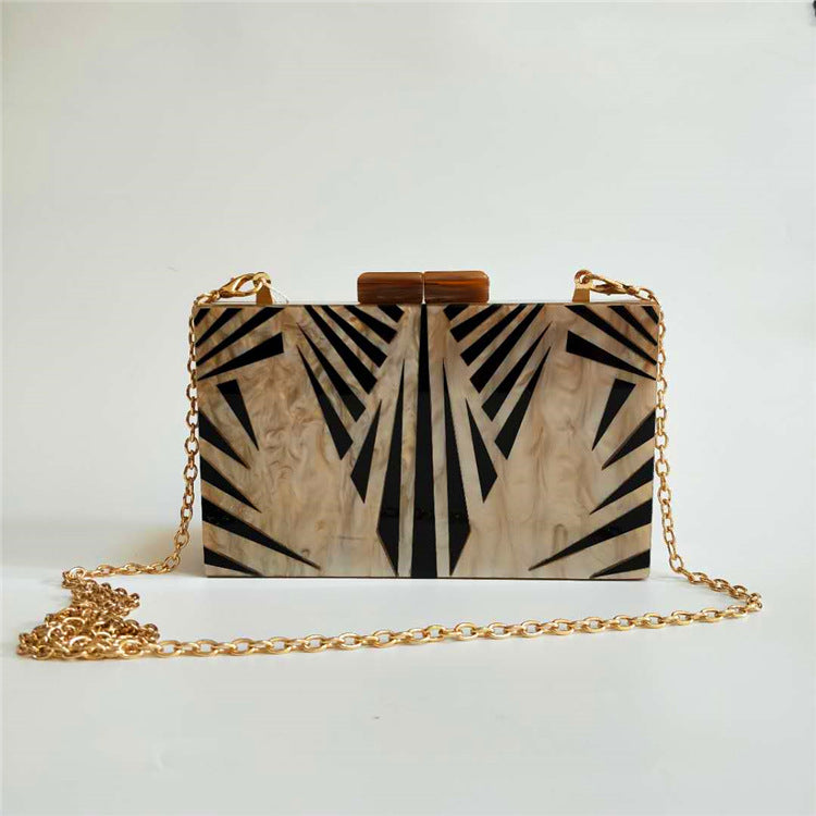 Leaf Vein Acrylic Dinner Bag Geometric Stitching Clutch Women's Dress Small Square Bag Crossbody Hard Box Bag