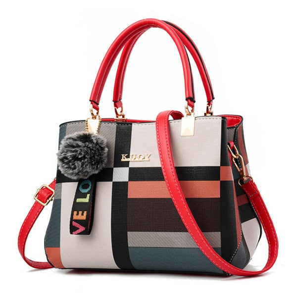 Valenkuci New Casual Plaid Shoulder Bag Fashion Stitching Wild Messenger Brand Female Totes Crossbody Bags Women Leather Handbag-AURA REGALIA 