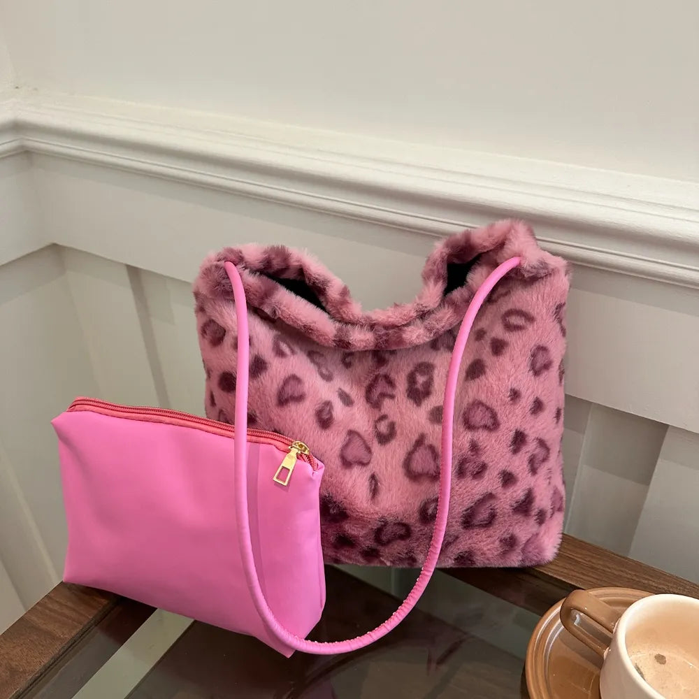 Leopard Furry Shoulder Bag-AURA REGALIA 