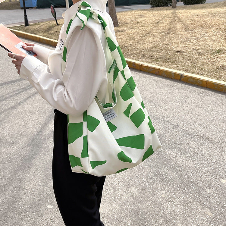 Canvas Large Capacity Bag Women's New Fashion Square Tote Bag Lazy Style College Student Class Shoulder Bag
