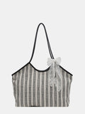 Striped Canvas Tote Bag-AURA REGALIA 