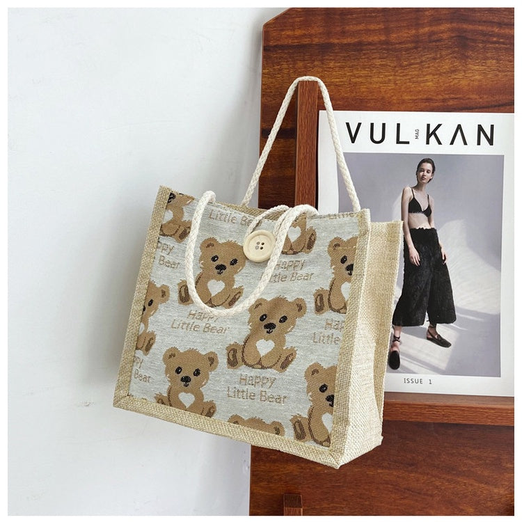 Japanese Cartoon Bear Tote Bag Cute And Lightweight Student Lunch Bag Large Capacity Storage Lunch Box Shoulder Bag